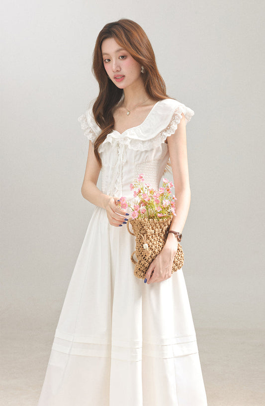 2025 summer new French gentle style white dress women's waist long skirt R1946