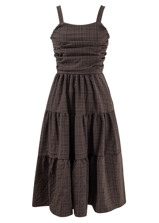 Hepburn style retro plaid suspender skirt long 2025 new design niche high waist dress R0158