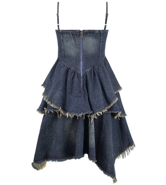 2025 new retro denim cake skirt hot girl French sexy tube top suspender dress female summer design R0063