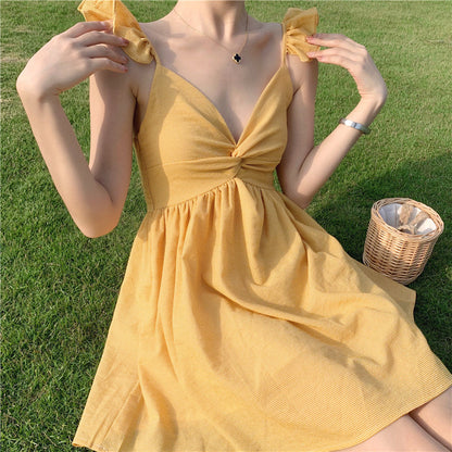 2025 new Sanya holiday beach dress short sling holiday short dress small slim dress R0203