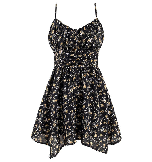 2025 black floral dress irregular tea break skirt short skirt hot girl waist suspender skirt R0099