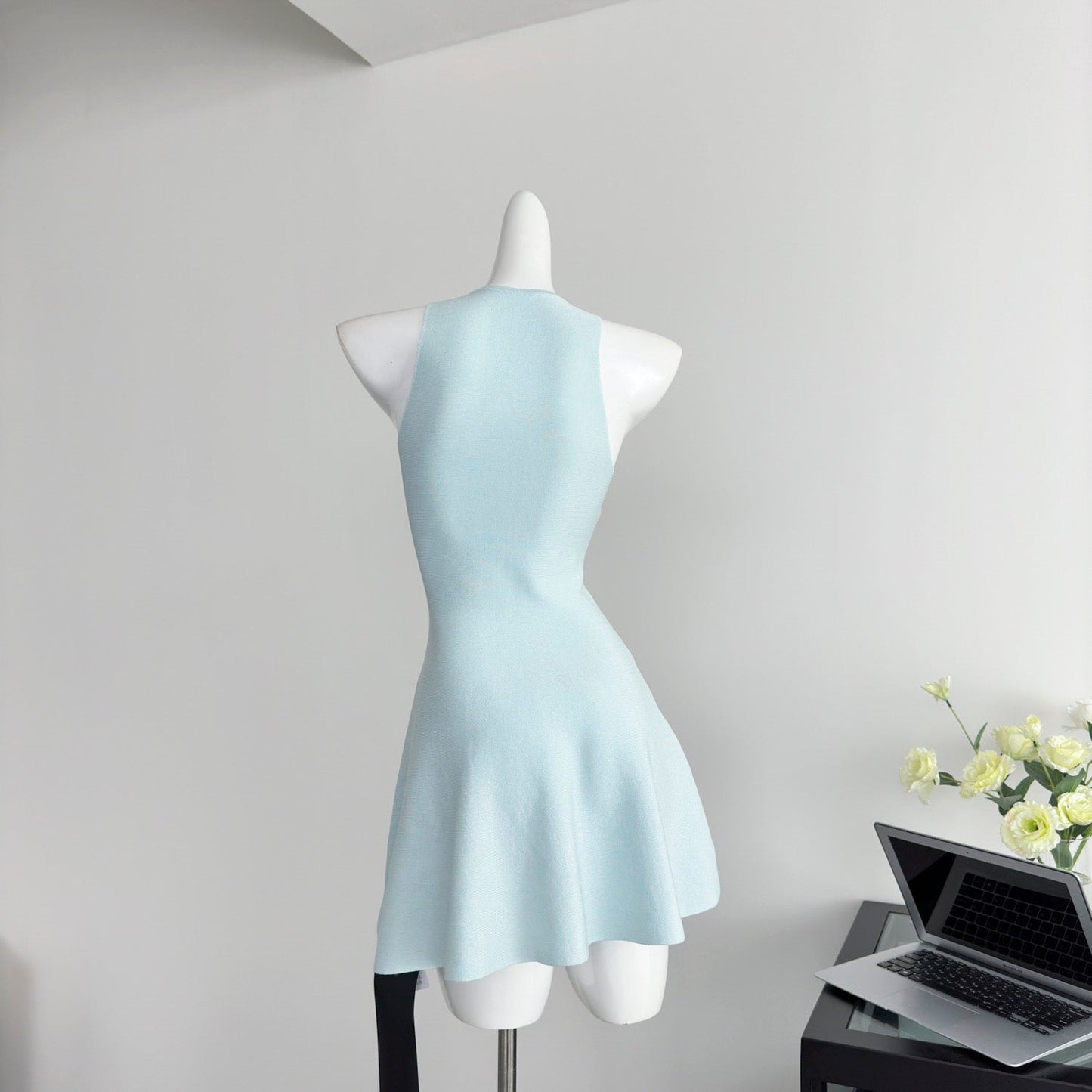 Blue halter dress with slim waist and pure desire style hot girl short skirt R2026