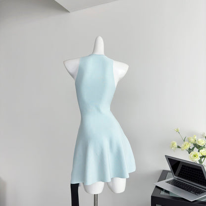 Blue halter dress with slim waist and pure desire style hot girl short skirt R2026