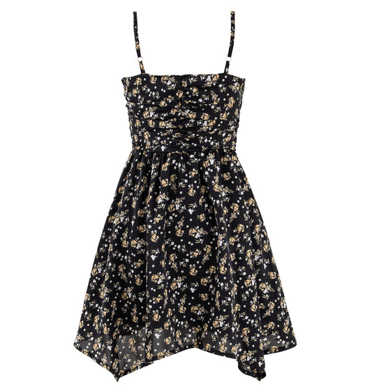 2025 black floral dress irregular tea break skirt short skirt hot girl waist suspender skirt R0099