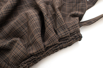 Hepburn style retro plaid suspender skirt long 2025 new design niche high waist dress R0158