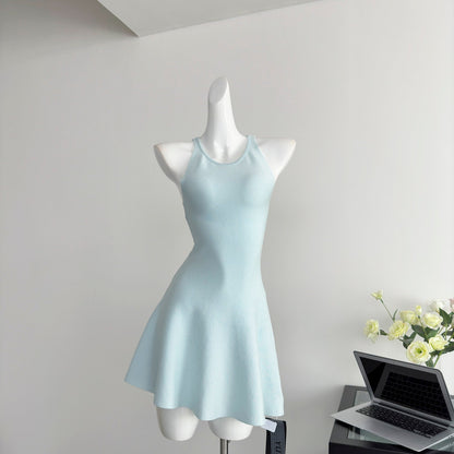 Blue halter dress with slim waist and pure desire style hot girl short skirt R2026