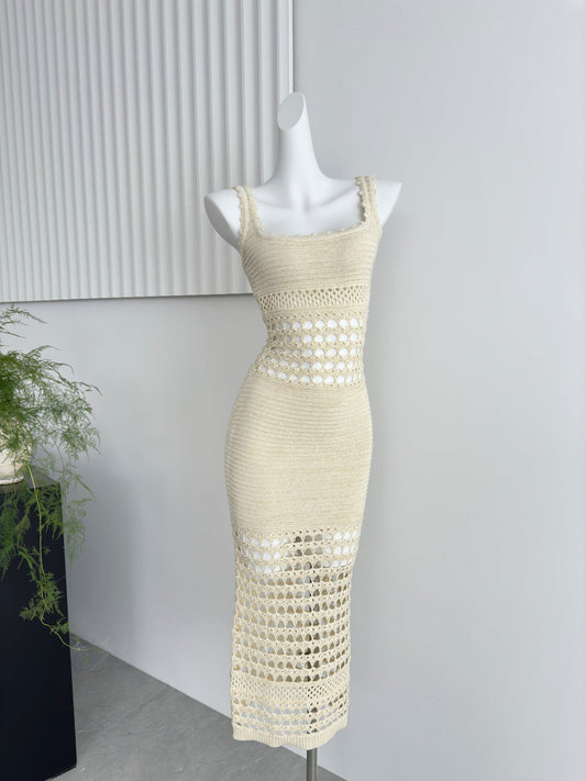 Knitted sexy hollow long skirt hip-wrapped glittering suspender dress R2081