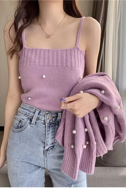 Pearl Style Knitted Cardigan Sweater     S2742