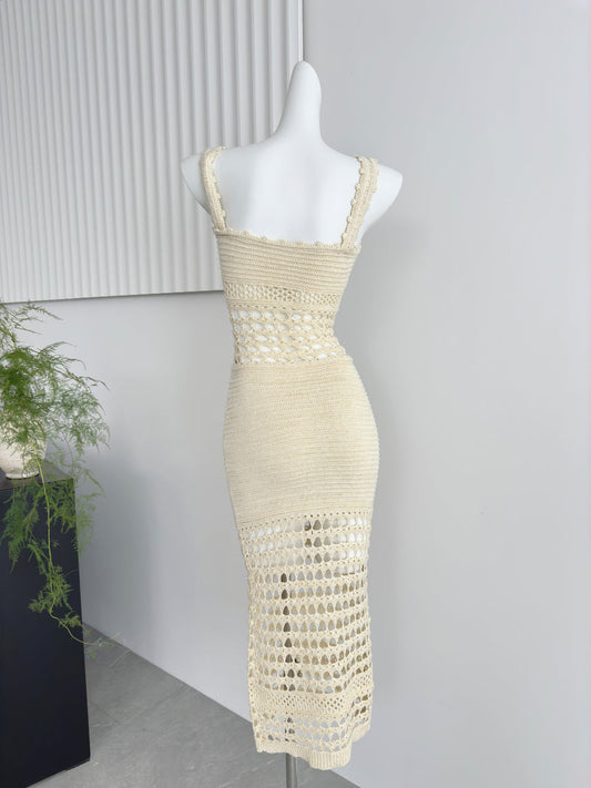 Knitted sexy hollow long skirt hip-wrapped glittering suspender dress R2081