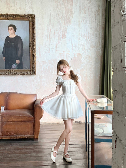 French style little white dress for girls, slim fit, heavy work dress, new summer style R3912