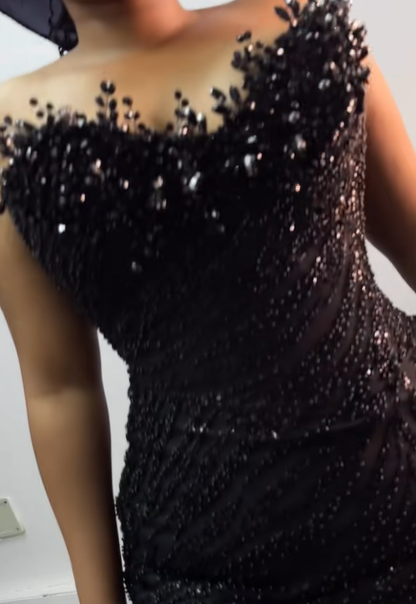 Glitter Black Strapless Sequin Beaded Mermaid Evening Dress Formal Birthday Party Gown
