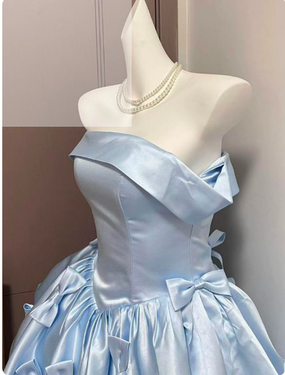 Elegant Homecoming Dress Strapless Pleated Bowknot Short Prom Dress Back to School Outfits Party Dress  D6013