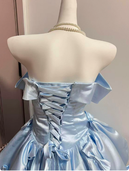 Elegant Homecoming Dress Strapless Pleated Bowknot Short Prom Dress Back to School Outfits Party Dress  D6013