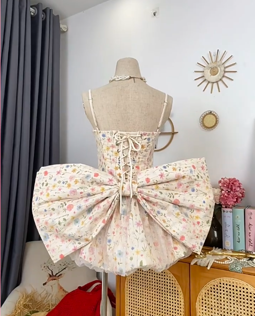 Cute Homecoming Dress Spaghetti Strap Tulle Bowknot Prom Dress Back to School Outfits Party Dress  D6203