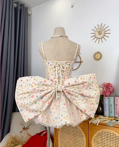 Cute Homecoming Dress Spaghetti Strap Tulle Bowknot Prom Dress Back to School Outfits Party Dress  D6203