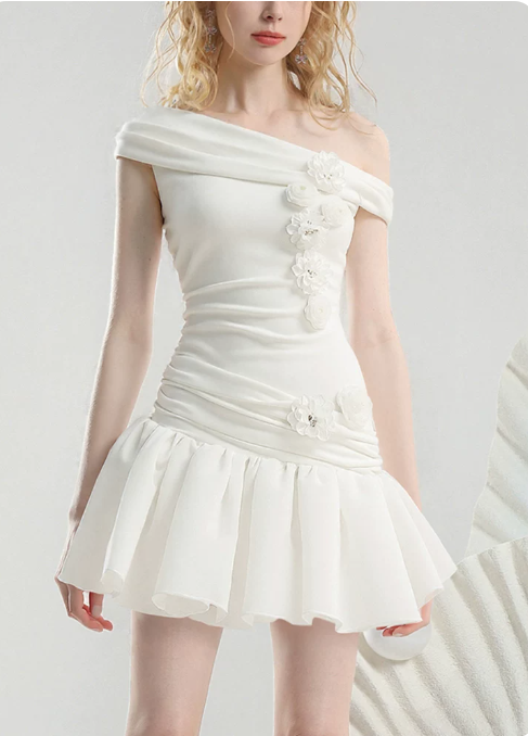 Elegant Homecoming Dress One Shoulder Flower Tulle Prom Dress Back to School Outfits Party Dress  D6243