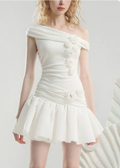 Elegant Homecoming Dress One Shoulder Flower Tulle Prom Dress Back to School Outfits Party Dress  D6243