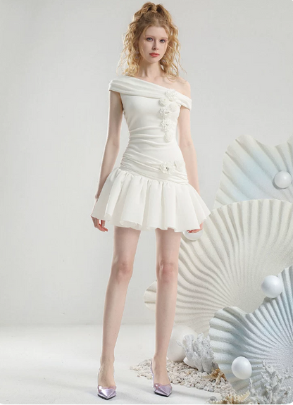 Elegant Homecoming Dress One Shoulder Flower Tulle Prom Dress Back to School Outfits Party Dress  D6243