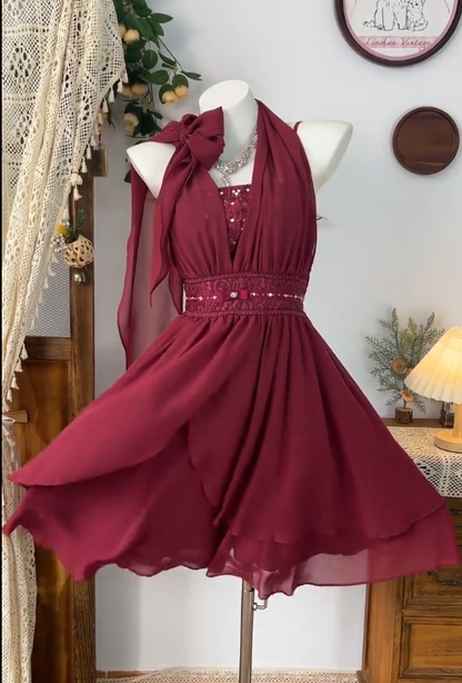 Charming Homecoming Dress Halter Pleated Lace Rinestone Back to School Outfits Party Dress  D6583