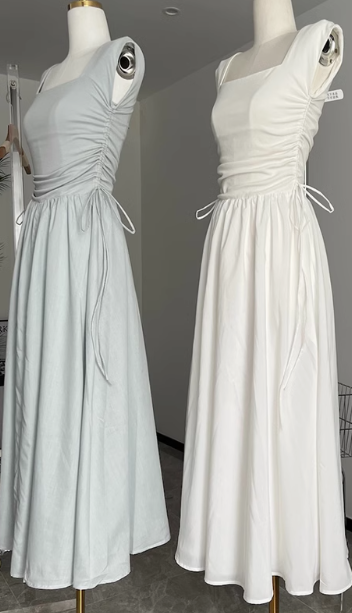 2025 summer new minimalist style high waist slim hollow square neck knitted long dress R0259