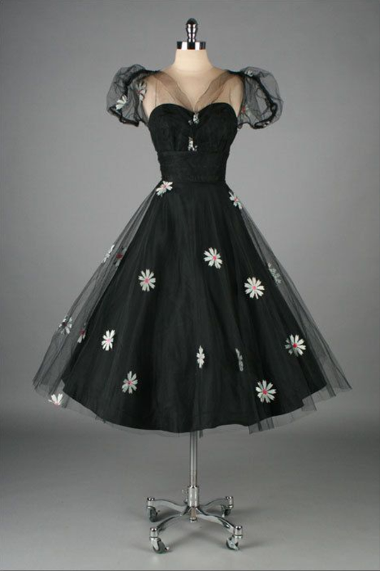 1950S Vintage Ball Gown Homecoming Dresses Crew Neck Black Mini Short Cocktail Dress Party Gowns Prom Dress