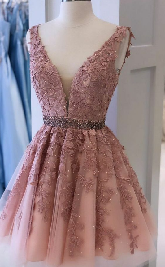 A line Pink Short Party Dress Lady Fashion Homecoming Gown