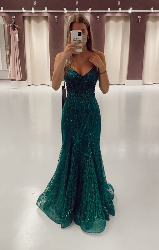 Green Long Mermaid Prom Dresses Formal Evening Gowns