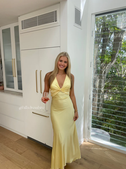 V-neck purple satin and floor length prom dresses evening gown