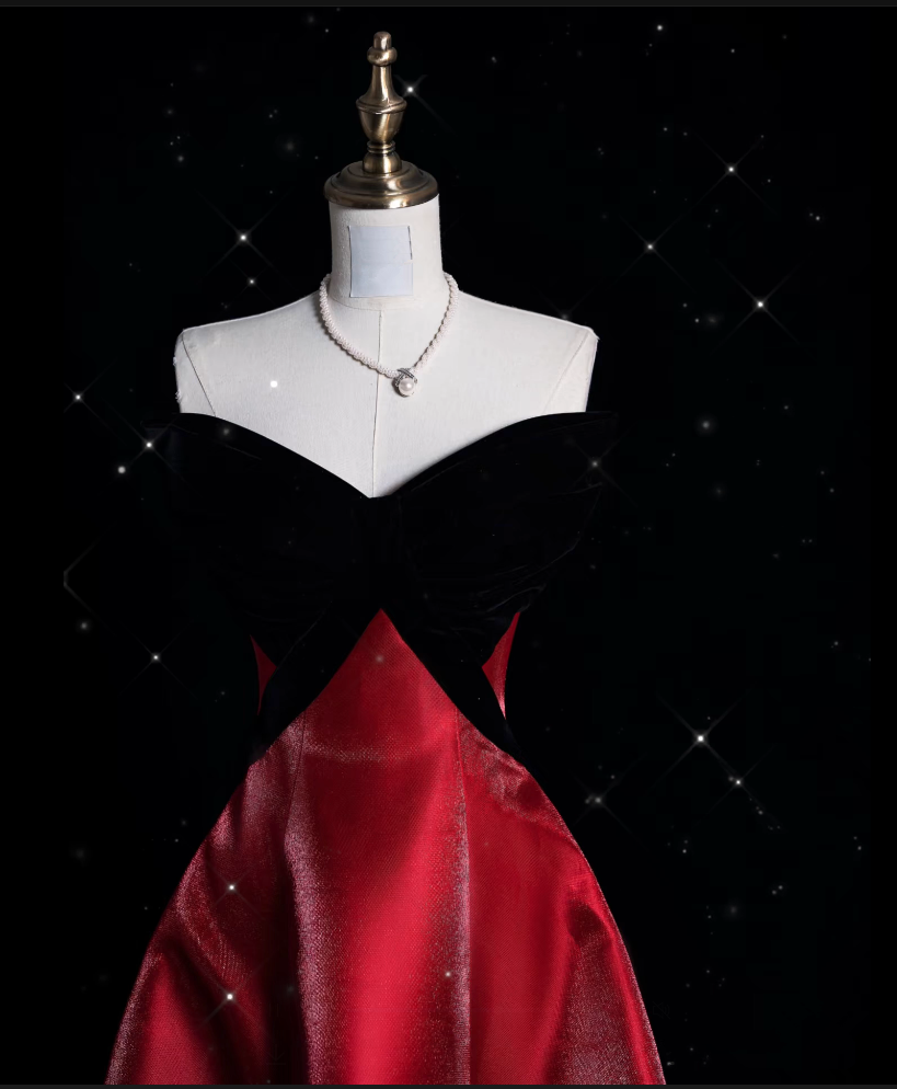 Sexy Ball Gown Strapless Red Satin Evening Gowns Long Prom Dresses
