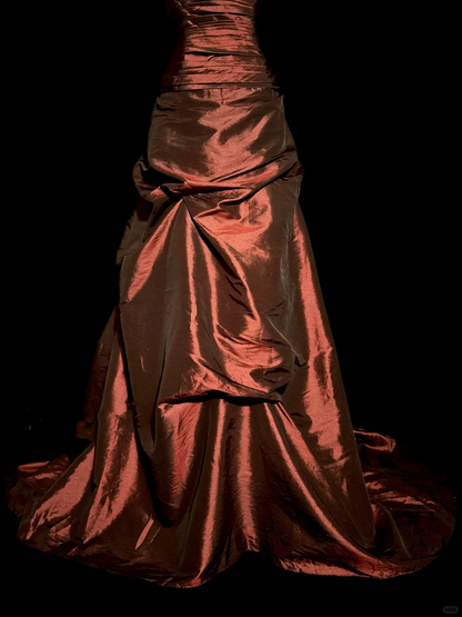 Aesthetic Ball Gown Strapless Burgundy Taffeta Prom Dress Ruffle Long Party Dress