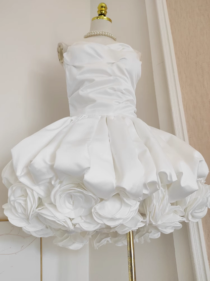 Sexy Ball Gown Sweetheart White Satin Vacation Dresses Short Birthday Outfits