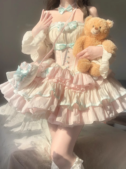 Cute Ball Gown Strapless Short Pink Cocktail Dresses Birthday Outfits With Bowknot
