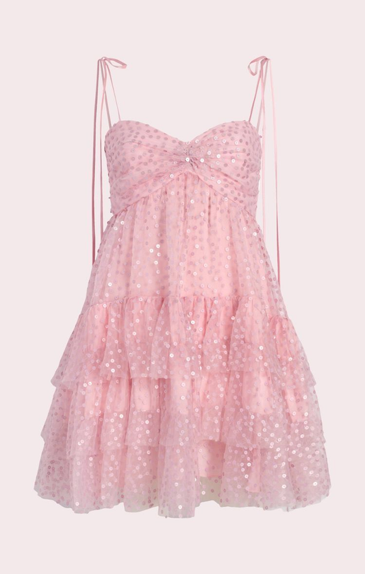 Cute Spaghetti Straps Pink Tulle Sequin Homecoming Dress 18th Birthday Outfit Cocktail Dress Y9141