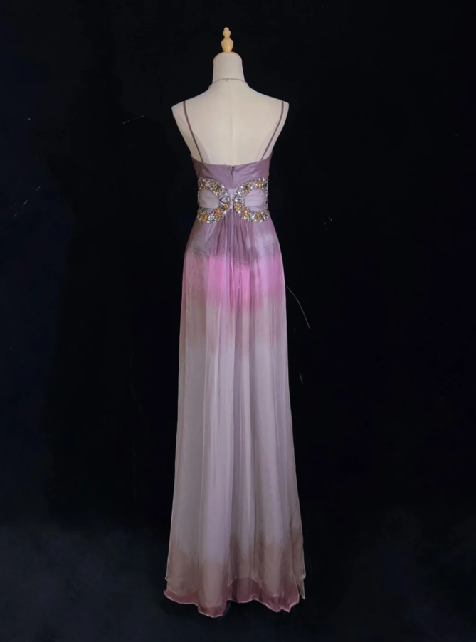 Pretty Ombre Purple Chiffon Beaded Long Evening Dress Formal Birthday Prom Dresses SP1438