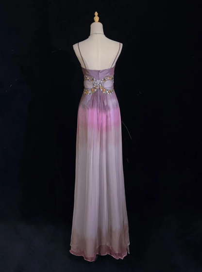 Pretty Ombre Purple Chiffon Beaded Long Evening Dress Formal Birthday Prom Dresses SP1438