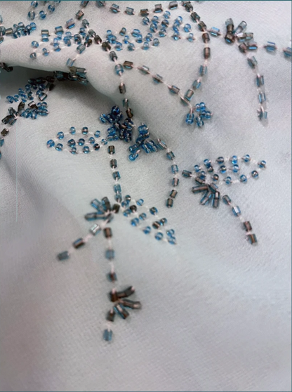 Gorgeous Spaghetti Straps Omber Blue Chiffon Beaded Mermaid Long Party Dress Evening Gown