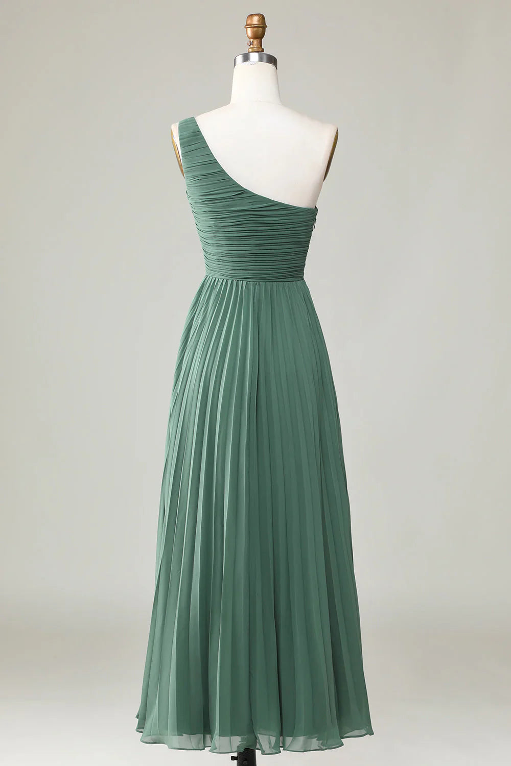 Eucalyptus one shoulder A-line pleated bridesmaid dress