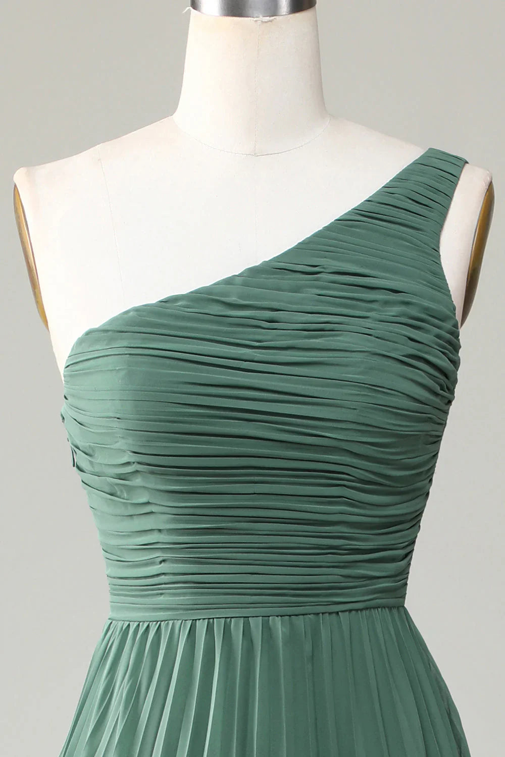 Eucalyptus one shoulder A-line pleated bridesmaid dress