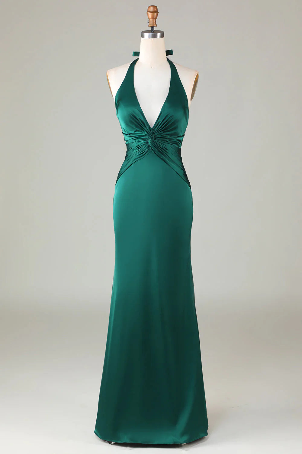 Fish Tail Hanging Neck Dark Green Bridesmaid Dress