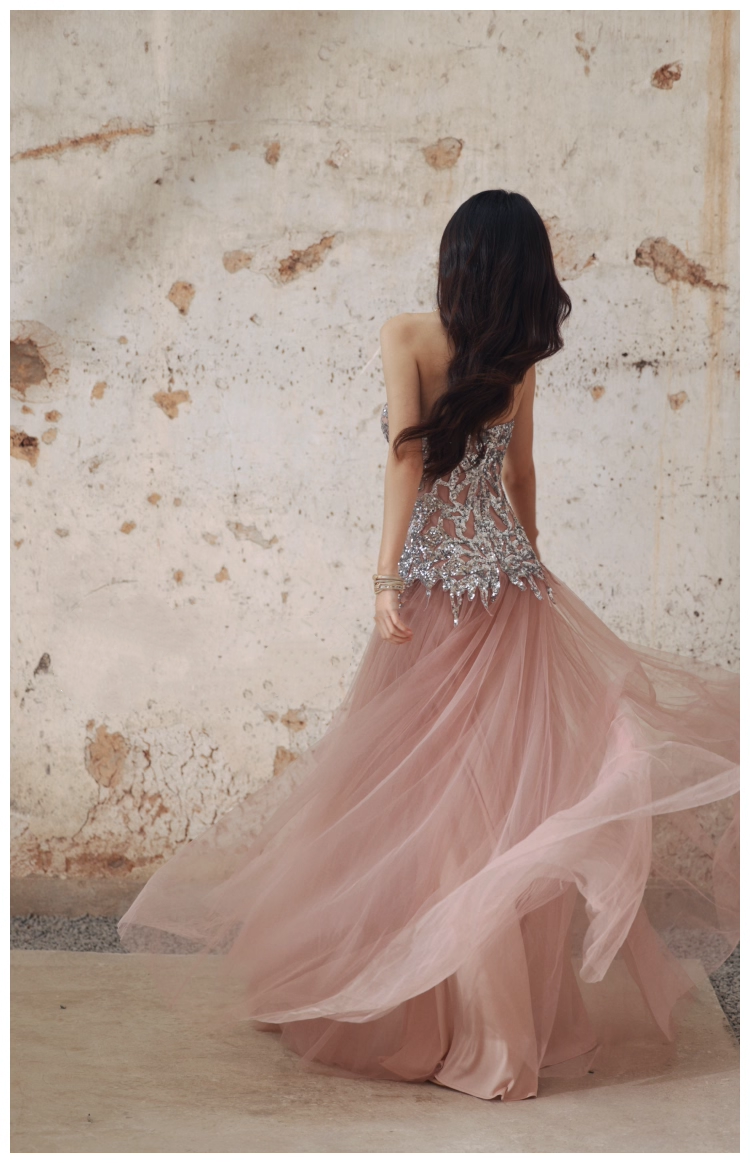 Pretty Pink Sweetheart Neck Tulle Sequin A Line Slit Long Evening Dress Party Gown