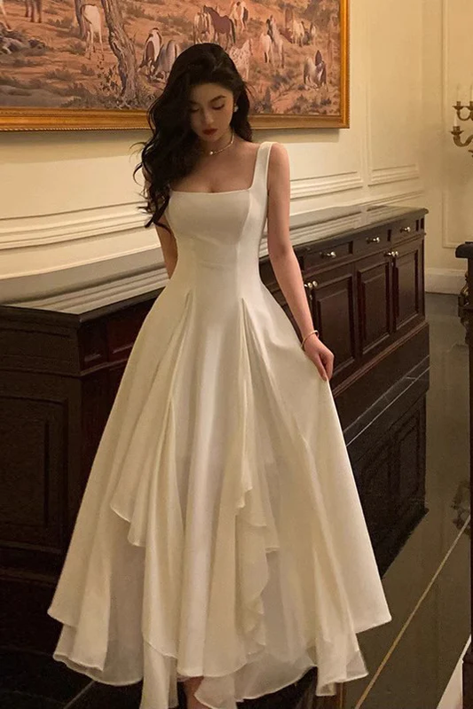 A Line Square Neck Prom Dresses Elegant Evening Gown