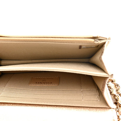 Metallic Lambskin Quilted Mini Wallet On Chain WOC Gold