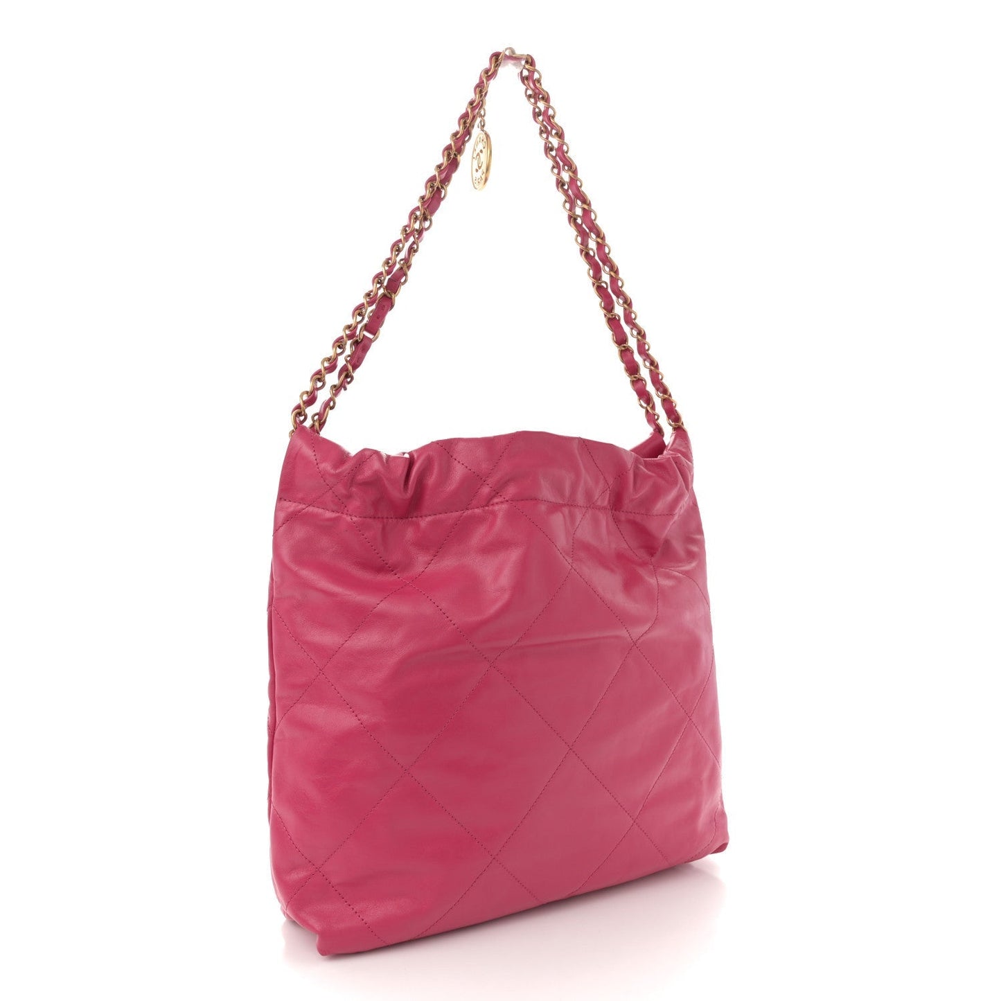 Shiny Calfskin Quilted Small Chanel 22 Fuchsia