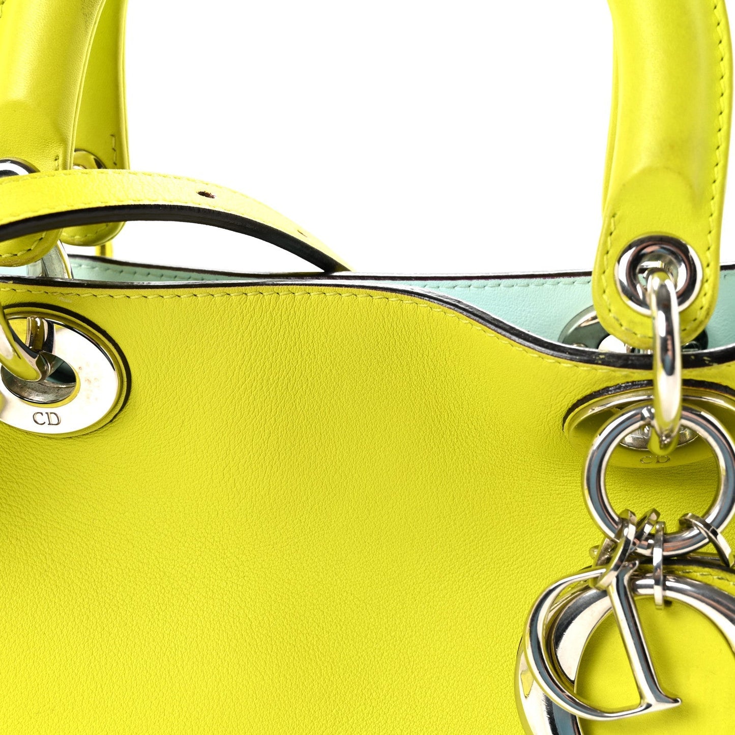 Smooth Calfskin Medium Diorissimo Tote Neon Yellow Light Blue