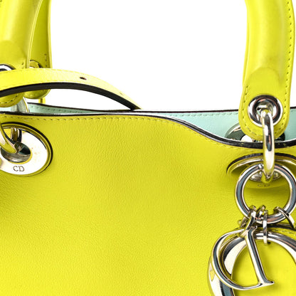 Smooth Calfskin Medium Diorissimo Tote Neon Yellow Light Blue