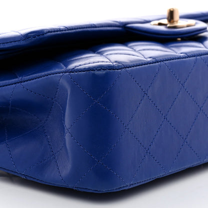 Lambskin Quilted Medium Double Flap Blue