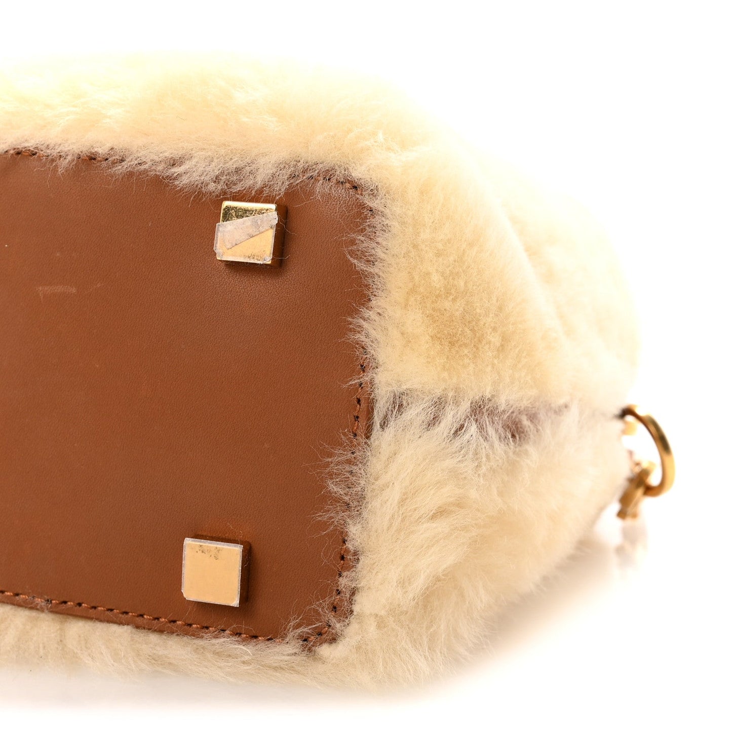 Shearling Le 37 Mini Bucket Bag Cream