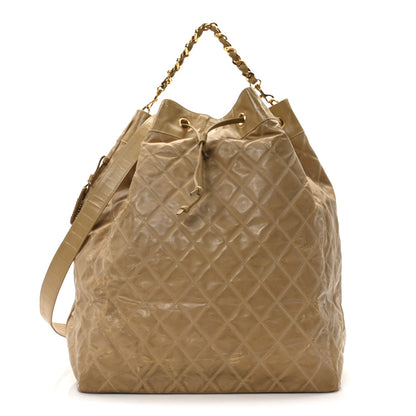 Vinyl Stitched XL Bucket Bag Beige