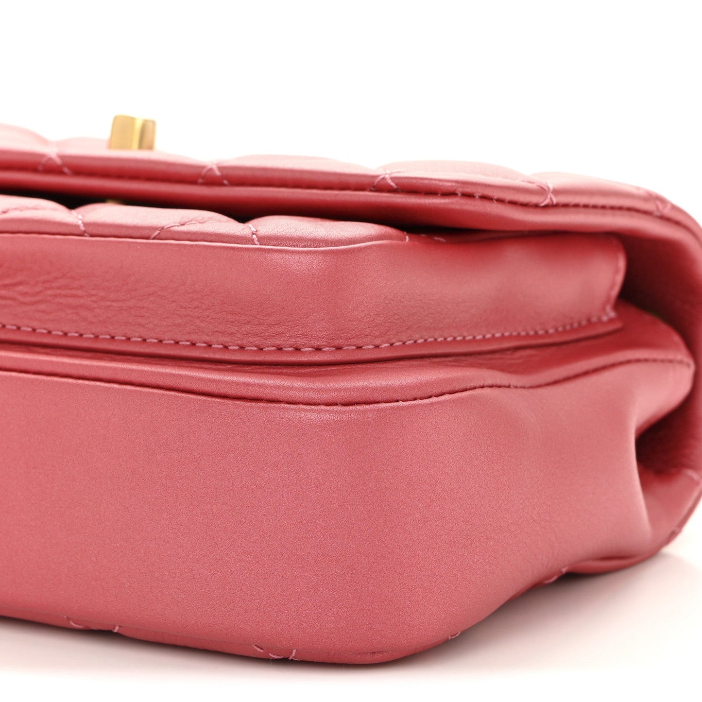 Metallic Calfskin Quilted Top Handle Flap Dark Pink
