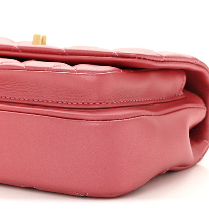 Metallic Calfskin Quilted Top Handle Flap Dark Pink